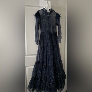 Custom Made Sparkling Navy Women Maxi Gown Dress For Special Occasions